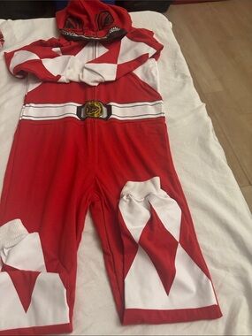 Hasbro Red and White Power Rangers Hero One-Piece Costume with Hood /Pajama